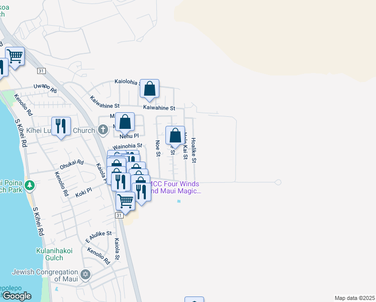 map of restaurants, bars, coffee shops, grocery stores, and more near 484 Nanakai Street in Kihei