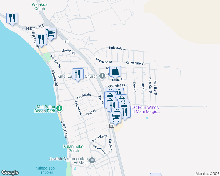 map of restaurants, bars, coffee shops, grocery stores, and more near 260 Ahaiki Street in Kihei