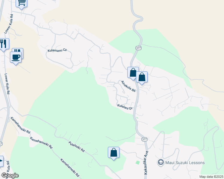 map of restaurants, bars, coffee shops, grocery stores, and more near 50 Kulalani Drive in Kula