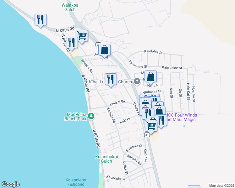 map of restaurants, bars, coffee shops, grocery stores, and more near 270 Pakalana Place in Kihei