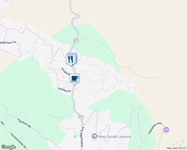 map of restaurants, bars, coffee shops, grocery stores, and more near 518 Upper Kimo Drive in Kula