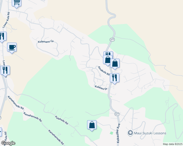 map of restaurants, bars, coffee shops, grocery stores, and more near 52 Anuenue Place in Kula