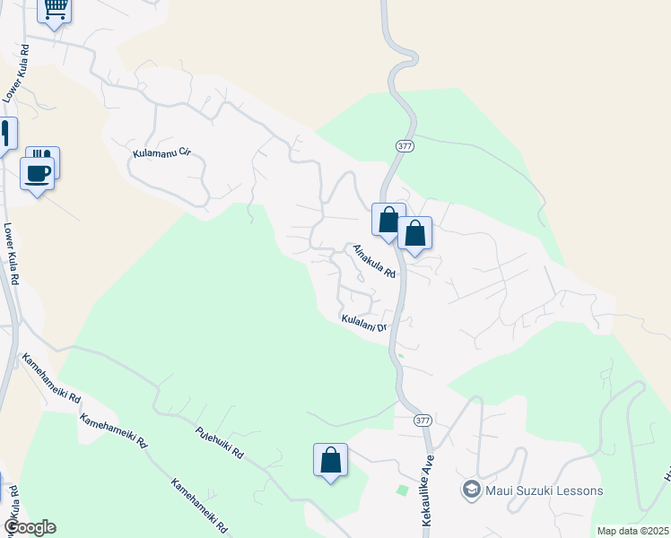 map of restaurants, bars, coffee shops, grocery stores, and more near 42 Anuenue Place in Kula