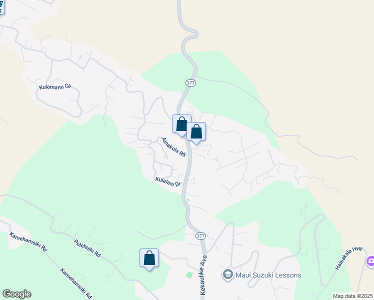 map of restaurants, bars, coffee shops, grocery stores, and more near Ainakula Road in Kula