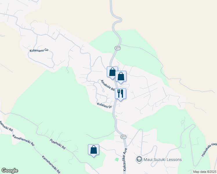 map of restaurants, bars, coffee shops, grocery stores, and more near 0 Ainakula Road in Kula