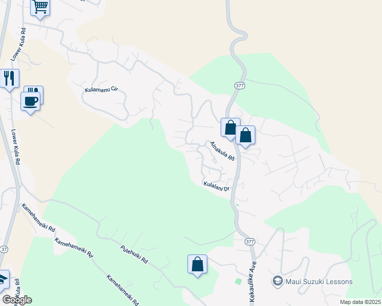 map of restaurants, bars, coffee shops, grocery stores, and more near 119 Kulalani Drive in Kula
