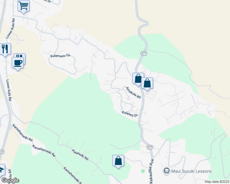 map of restaurants, bars, coffee shops, grocery stores, and more near 0 Kulalani Drive in Kula