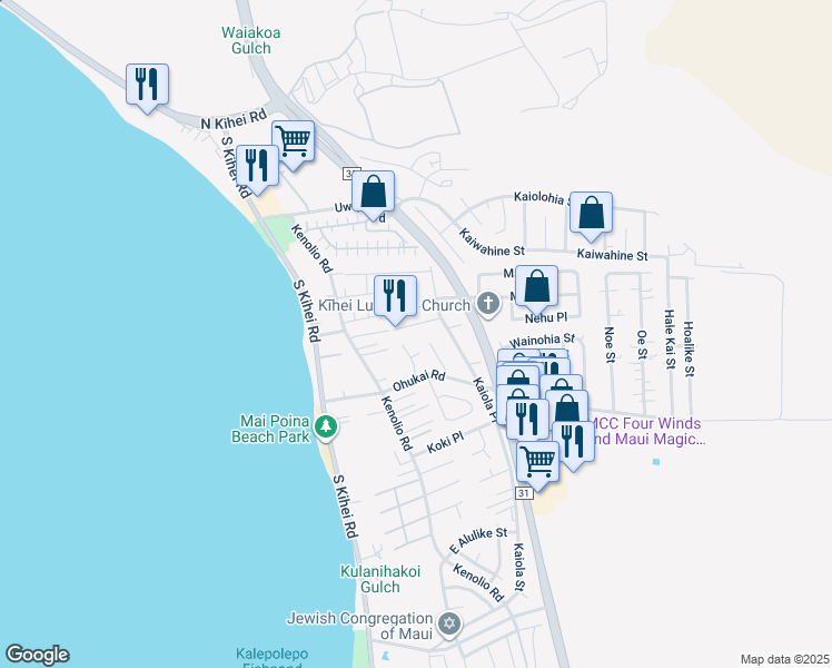 map of restaurants, bars, coffee shops, grocery stores, and more near 246 Pakalana Place in Kihei