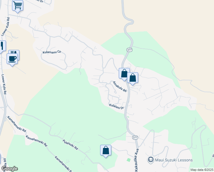 map of restaurants, bars, coffee shops, grocery stores, and more near 230 Ainakula Road in Kula