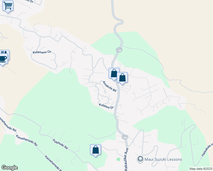 map of restaurants, bars, coffee shops, grocery stores, and more near 368 Ainakula Road in Kula