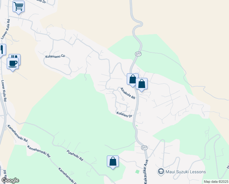 map of restaurants, bars, coffee shops, grocery stores, and more near 230 Ainakula Road in Kula