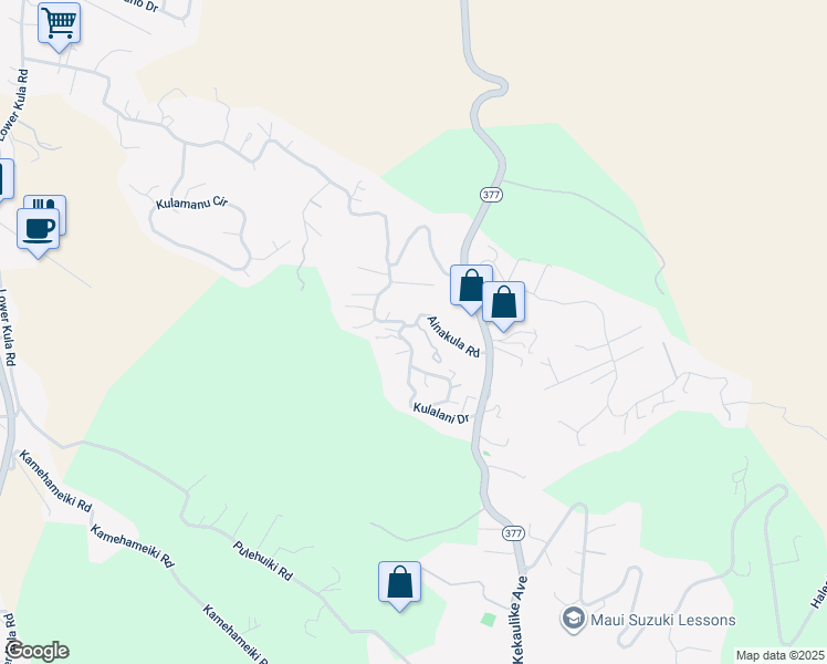 map of restaurants, bars, coffee shops, grocery stores, and more near 246 Ainakula Road in Kula