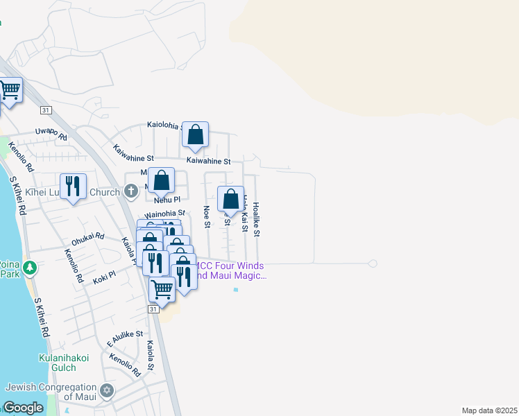 map of restaurants, bars, coffee shops, grocery stores, and more near 261 Hoalike Street in Kihei