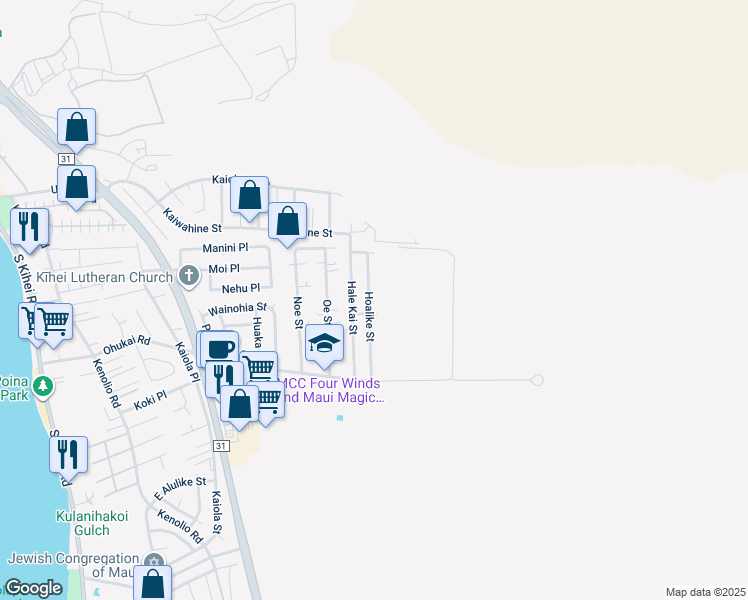 map of restaurants, bars, coffee shops, grocery stores, and more near 261 Hoalike Street in Kihei