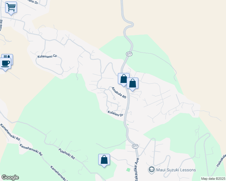map of restaurants, bars, coffee shops, grocery stores, and more near 342 Ainakula Road in Kula