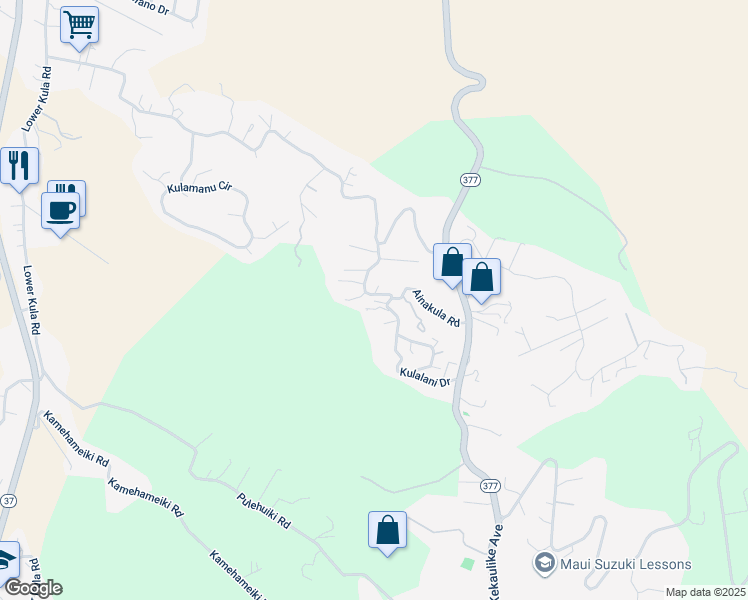 map of restaurants, bars, coffee shops, grocery stores, and more near 180 Ainakula Road in Kula