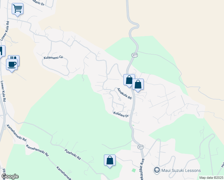 map of restaurants, bars, coffee shops, grocery stores, and more near 263 Ainakula Road in Kula