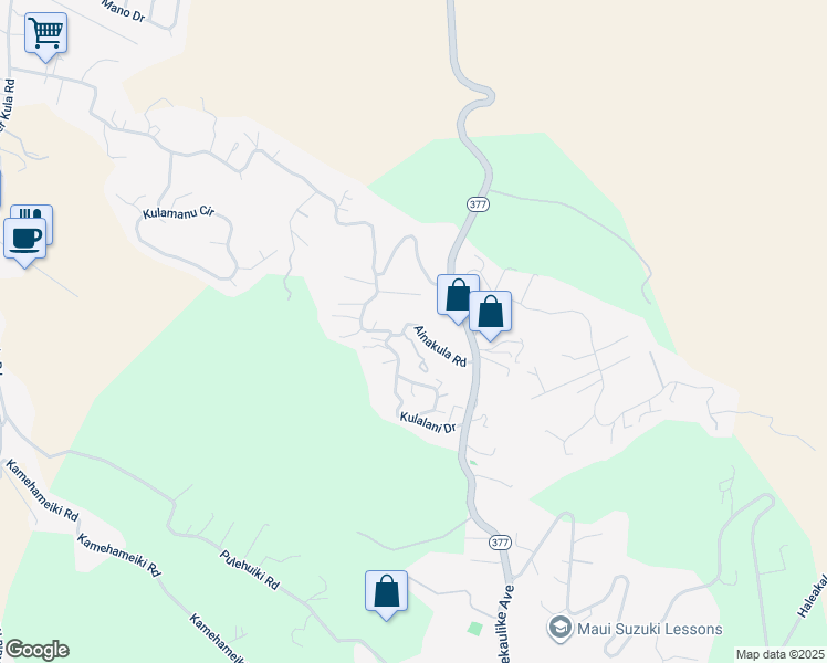 map of restaurants, bars, coffee shops, grocery stores, and more near 320 Ainakula Road in Kula