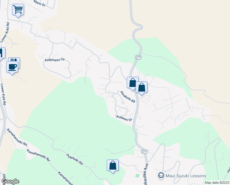 map of restaurants, bars, coffee shops, grocery stores, and more near 263 Ainakula Road in Kula