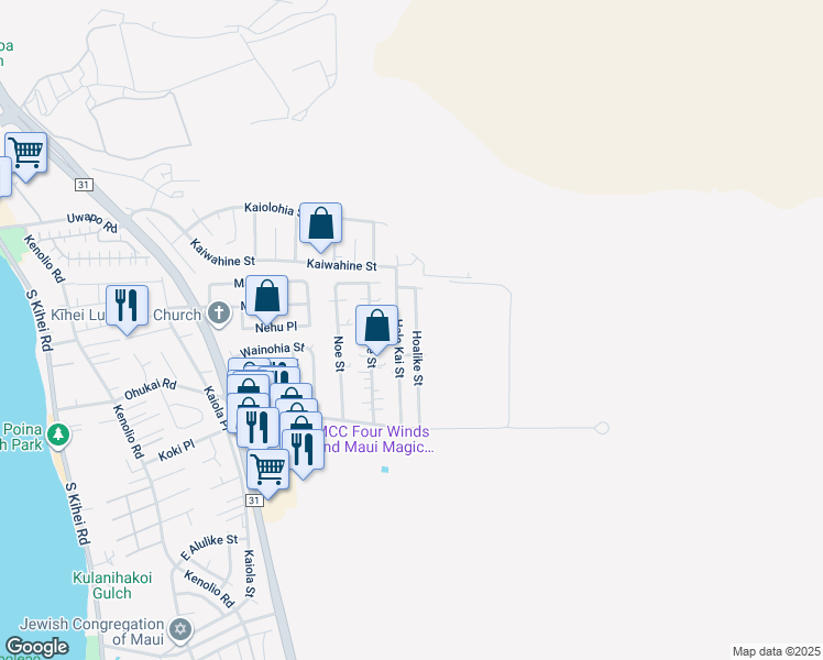 map of restaurants, bars, coffee shops, grocery stores, and more near 244 Hoalike Street in Kihei
