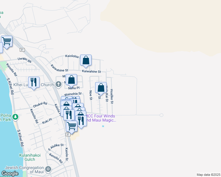 map of restaurants, bars, coffee shops, grocery stores, and more near 244 Hoalike Street in Kihei