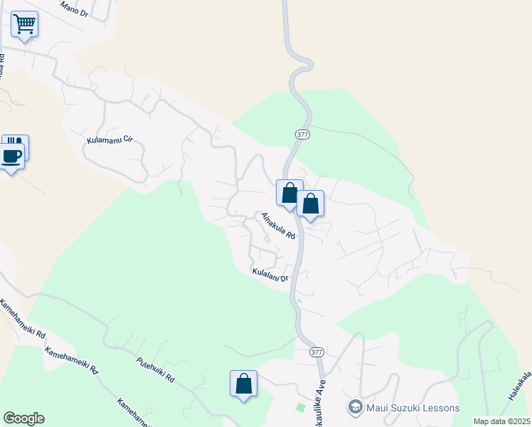 map of restaurants, bars, coffee shops, grocery stores, and more near 317 Ainakula Road in Kula