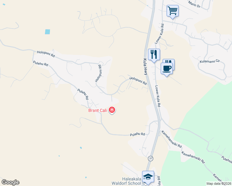 map of restaurants, bars, coffee shops, grocery stores, and more near 360 Holopuni Road in Kula