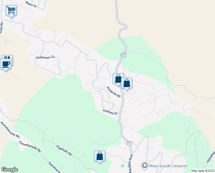map of restaurants, bars, coffee shops, grocery stores, and more near Ainakula Road in Kula