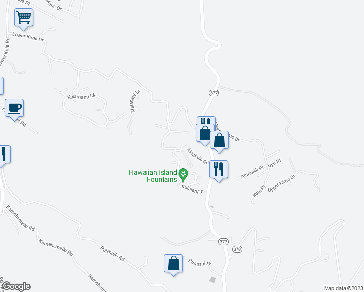 map of restaurants, bars, coffee shops, grocery stores, and more near 278 Ainakula Road in Kula