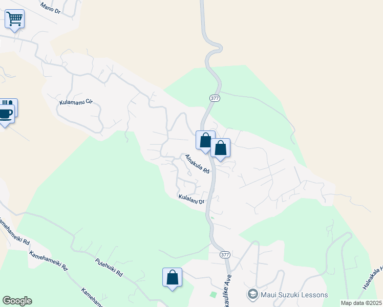 map of restaurants, bars, coffee shops, grocery stores, and more near 317 Ainakula Road in Kula