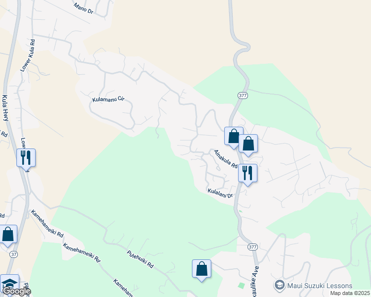 map of restaurants, bars, coffee shops, grocery stores, and more near 0 Ainakula Road in Kula