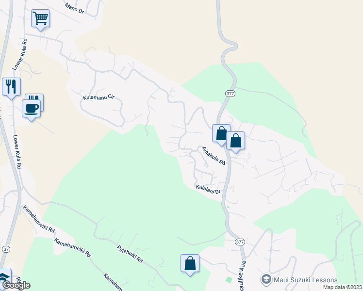 map of restaurants, bars, coffee shops, grocery stores, and more near 155 Ainakula Road in Kula
