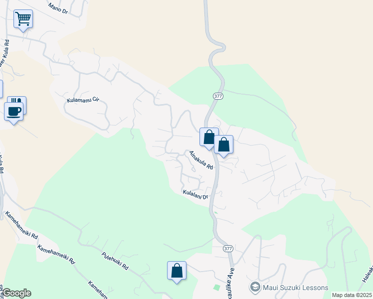 map of restaurants, bars, coffee shops, grocery stores, and more near 127 Ainakula Road in Kula