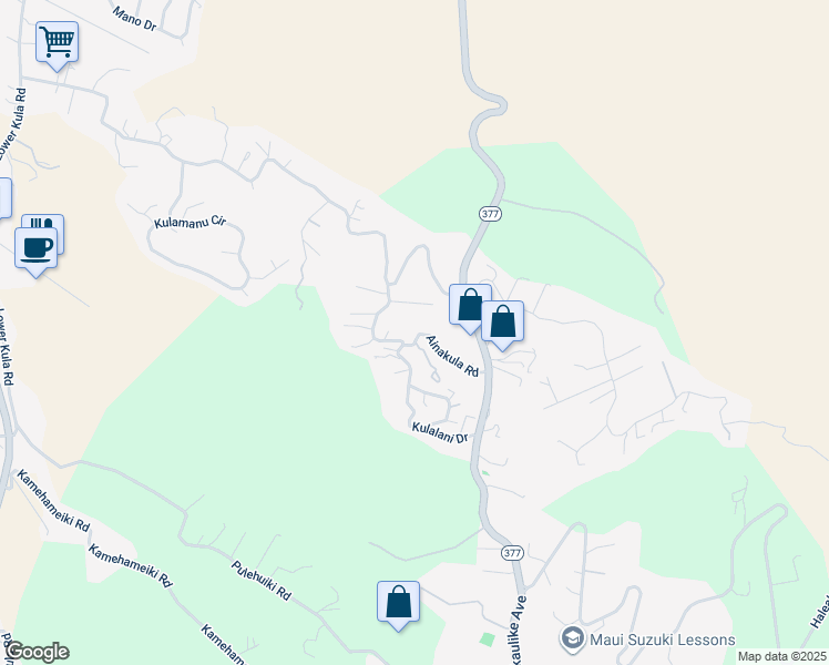 map of restaurants, bars, coffee shops, grocery stores, and more near 279 Ainakula Road in Kula
