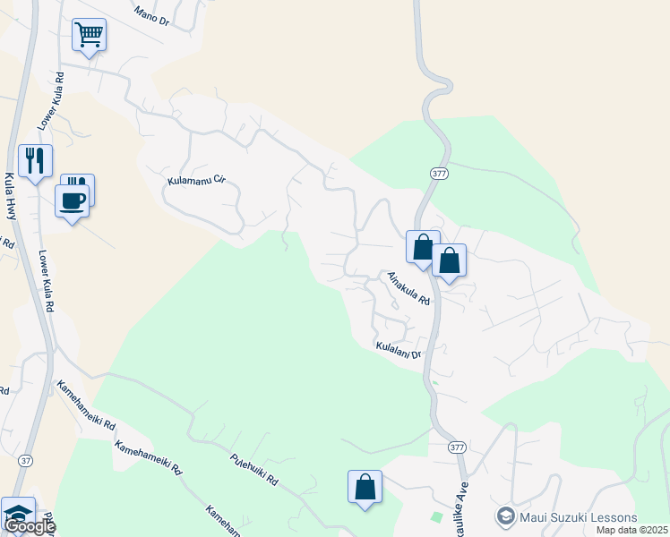 map of restaurants, bars, coffee shops, grocery stores, and more near 0 Ainakula Road in Kula
