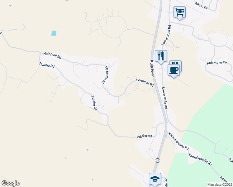 map of restaurants, bars, coffee shops, grocery stores, and more near Holopuni Road in Kula