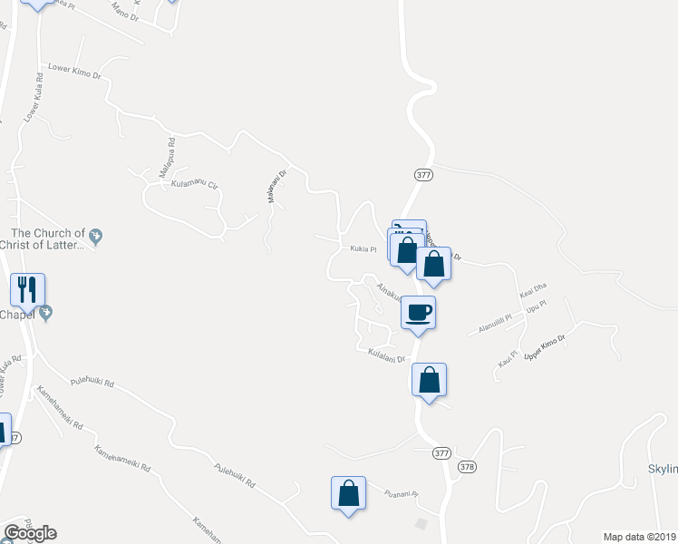 map of restaurants, bars, coffee shops, grocery stores, and more near 185 Ainakula Road in Kula