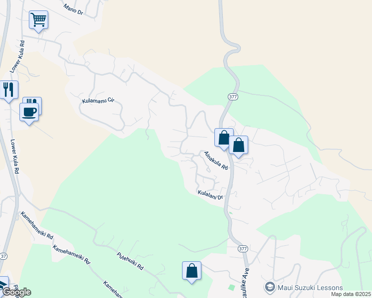 map of restaurants, bars, coffee shops, grocery stores, and more near 185 Ainakula Road in Kula