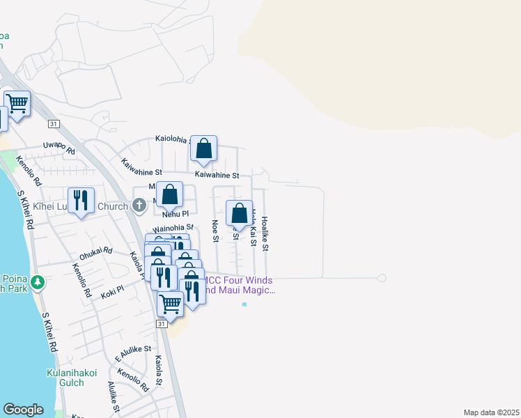 map of restaurants, bars, coffee shops, grocery stores, and more near 230 Hoalike Street in Kihei