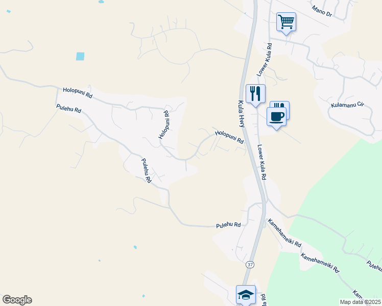 map of restaurants, bars, coffee shops, grocery stores, and more near 358 Holopuni Road in Kula