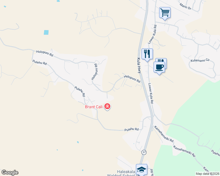 map of restaurants, bars, coffee shops, grocery stores, and more near 360 Holopuni Road in Kula