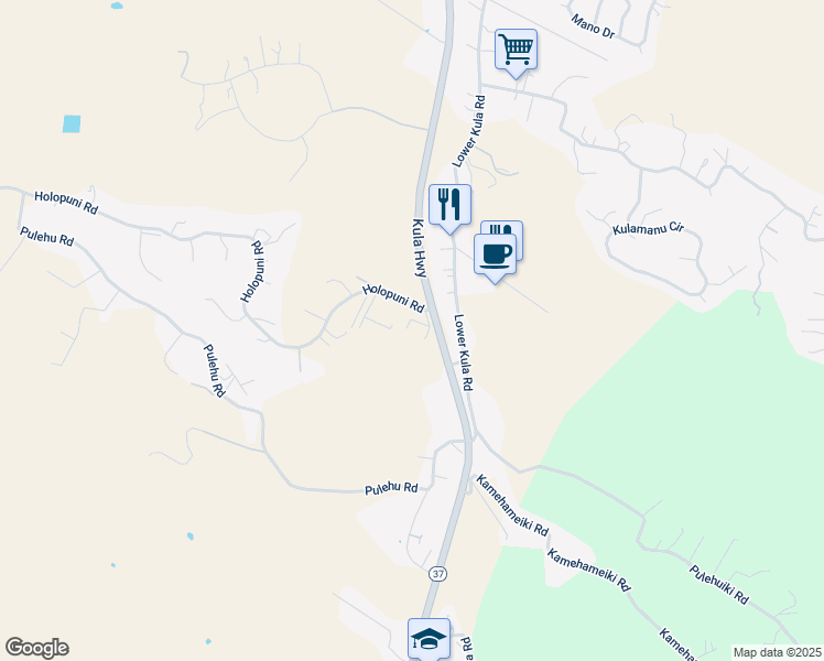 map of restaurants, bars, coffee shops, grocery stores, and more near 27 Holopuni Road in Kula