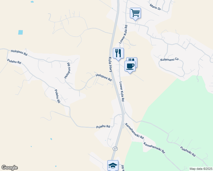 map of restaurants, bars, coffee shops, grocery stores, and more near 29 Holopuni Road in Kula