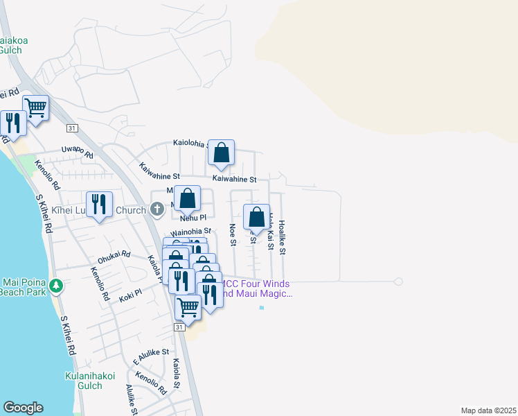 map of restaurants, bars, coffee shops, grocery stores, and more near 242 Hale Kai Street in Kihei
