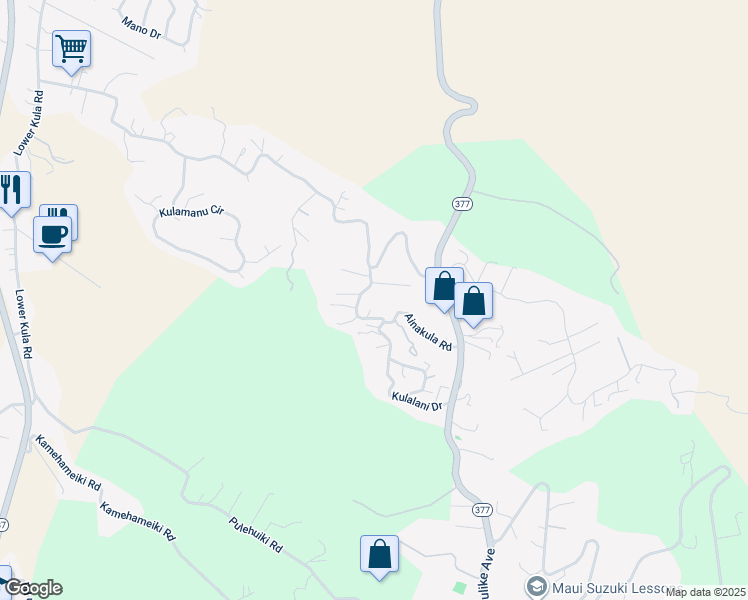map of restaurants, bars, coffee shops, grocery stores, and more near 279 Ainakula Road in Kula