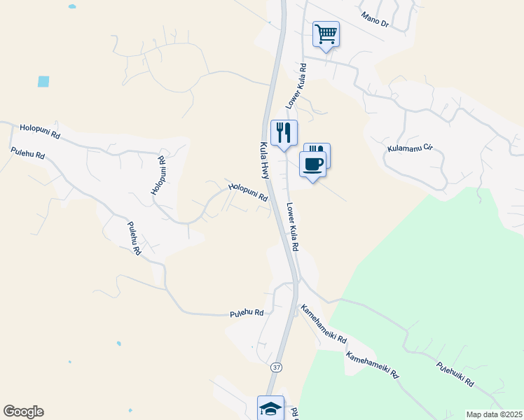 map of restaurants, bars, coffee shops, grocery stores, and more near 27 Holopuni Road in Kula