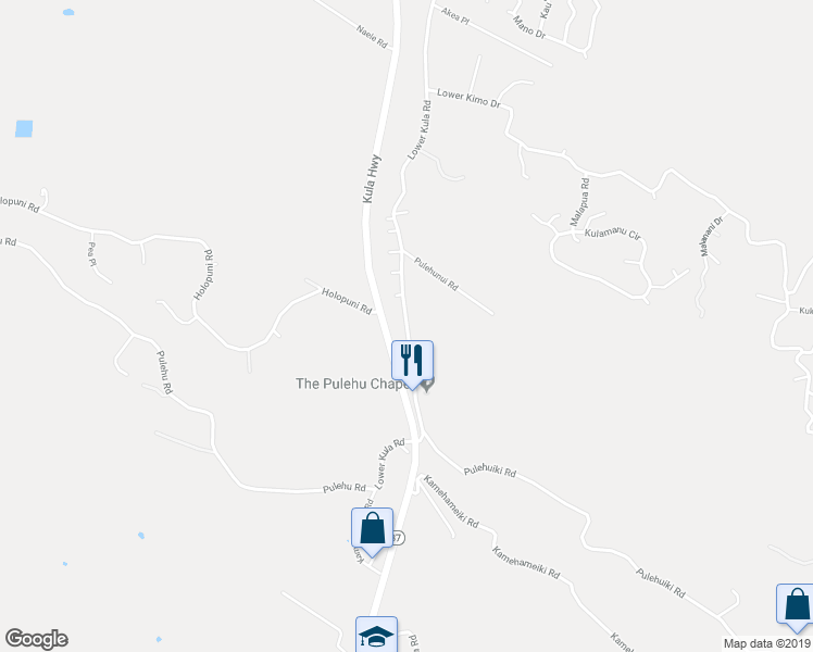 map of restaurants, bars, coffee shops, grocery stores, and more near Lower Kula Road in Maui County