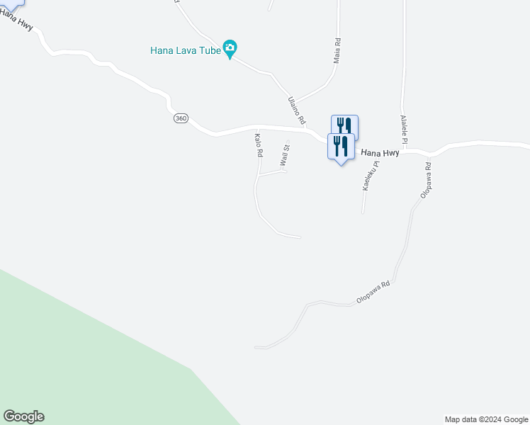 map of restaurants, bars, coffee shops, grocery stores, and more near 290 Kalo Road in Hana
