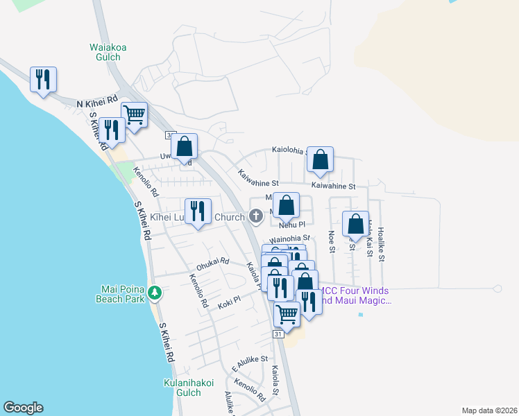 map of restaurants, bars, coffee shops, grocery stores, and more near 266 Manini Place in Kihei