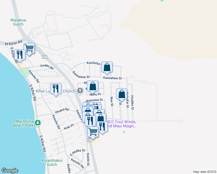map of restaurants, bars, coffee shops, grocery stores, and more near 185 Paka Place in Kihei